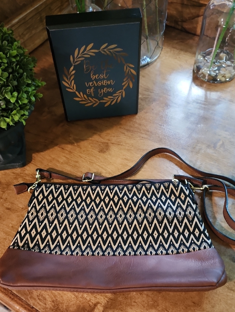 Boho Patterned Bag in Black & Brown